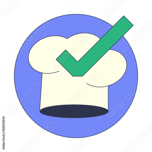 Chef hat with green checkmark symbolizes culinary approval and quality assurance.