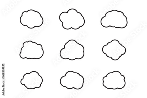 Fluffy clouds silhouettes. Vector set of clouds shapes. Collection of various forms and contours. Design elements for the weather forecast, web interface or cloud storage applications .Weather concept