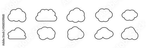 Fluffy clouds silhouettes. Vector set of clouds shapes. Collection of various forms and contours. Design elements for the weather forecast, web interface or cloud storage applications .Weather concept