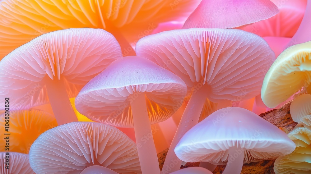 Enchanting Close-Up of Colorful Mushrooms on Fallen Log - Capturing Forest Biodiversity in Ultra-Detailed Shot Enchanting Close-Up of Colorful Mushrooms on Fallen Log - Capturing Forest Biodiversity in Ultra-Detailed Shot