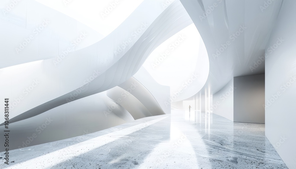 White Curved Walls in a Modern Building Interior White Curved Walls in a Modern Building Interior