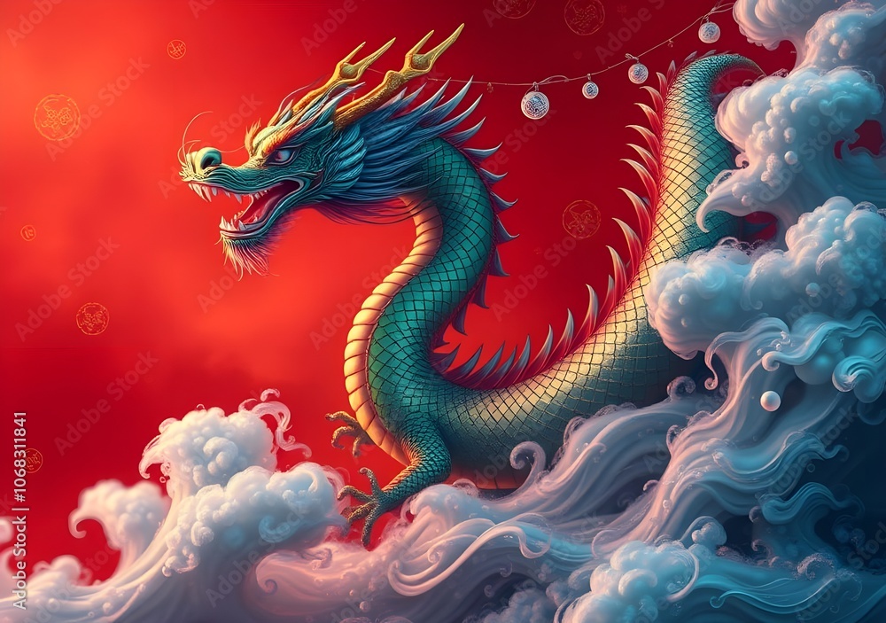 Fototapeta premium Chinese' Day with big Dragon with China Dragon, for China' Day.