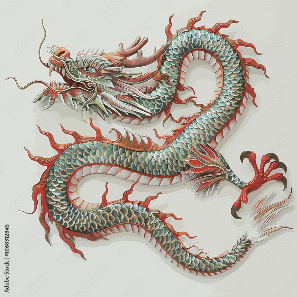Fototapeta premium Chinese dragon isolated on white background. Vector illustration for your design. 