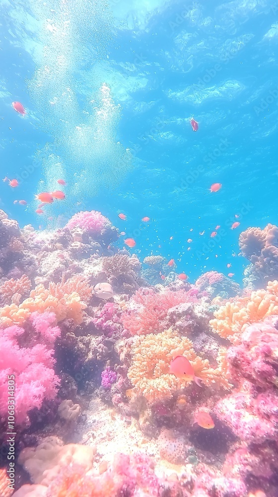 Naklejka premium Vibrant underwater scene showcasing colorful coral and fish.
