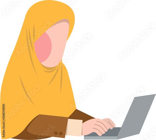 Hijab Woman Working On Laptop