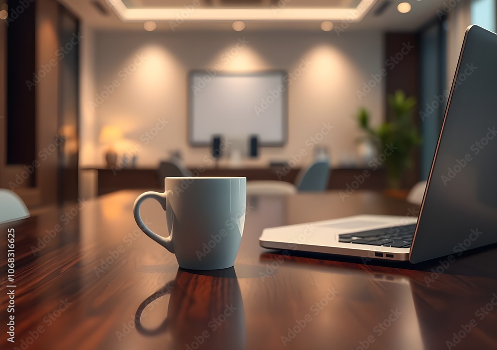 White coffee cup with laptop computer on office table for business concept, in clean office, White coffee cup with laptop computer on office table for business concept, in clean office,