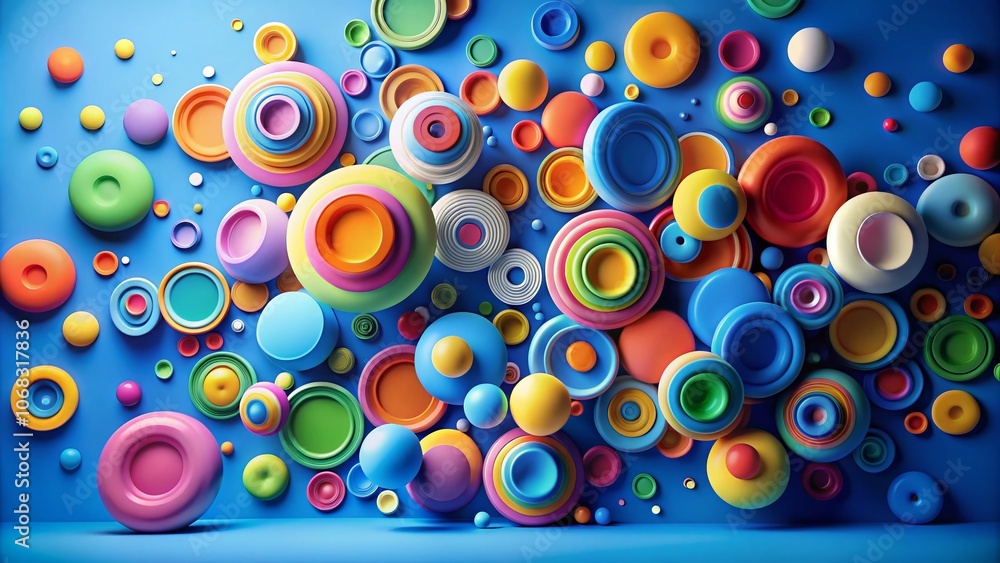 Colorful Circles Floating on Blue Background: A Playful Arrangement of Dynamic Shapes in Vibrant Hues for Eye-Catching Visual Appeal Colorful Circles Floating on Blue Background: A Playful Arrangement of Dynamic Shapes in Vibrant Hues for Eye-Catching Visual Appeal