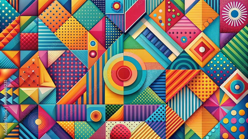 Colorful Geometric Abstraction with Bright Background and Copy Space for Creative Design Projects, Modern Art, and Visual Communication Needs Colorful Geometric Abstraction with Bright Background and Copy Space for Creative Design Projects, Modern Art, and Visual Communication Needs