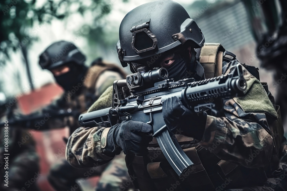 A Chinese soldier in tactical gear aims a weapon during a training exercise in an urban environment, demonstrating stealth and precision under pressure A Chinese soldier in tactical gear aims a weapon during a training exercise in an urban environment, demonstrating stealth and precision under pressure