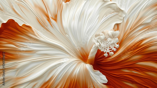 Closeup of a white and orange hibiscus flower with soft, flowing petals.