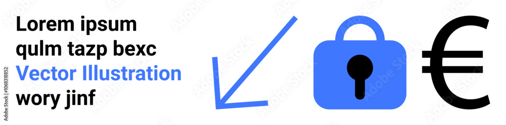 Blue lock with keyhole and Euro symbol connected by blue arrow. Ideal for finance, tech, cybersecurity, online transactions, data protection, financial security, digital banking. Banner for landing Blue lock with keyhole and Euro symbol connected by blue arrow. Ideal for finance, tech, cybersecurity, online transactions, data protection, financial security, digital banking. Banner for landing