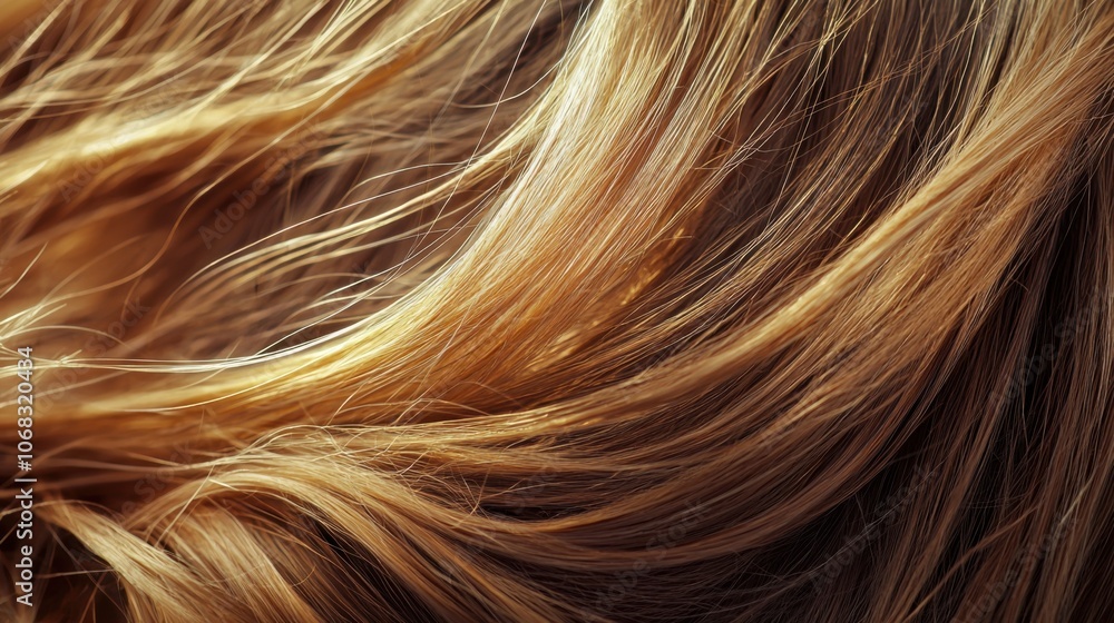Naklejka premium Golden Strands of Silky Hair Texture Close-Up