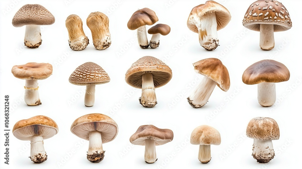 collection of mushrooms on a white background collection of mushrooms on a white background