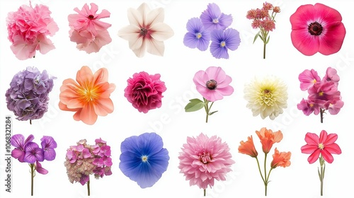 collection of flowers isolated on white background