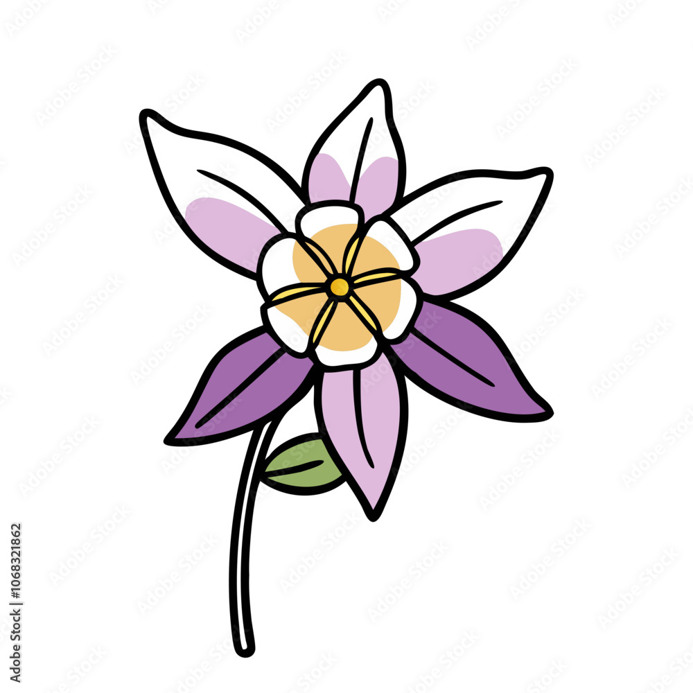 Naklejka premium columbine flower vector icon, vector flower illustration, flower icon - simple vector illustration of a columbine flower, ideal for floral designs, botanical art, and nature-themed projects..