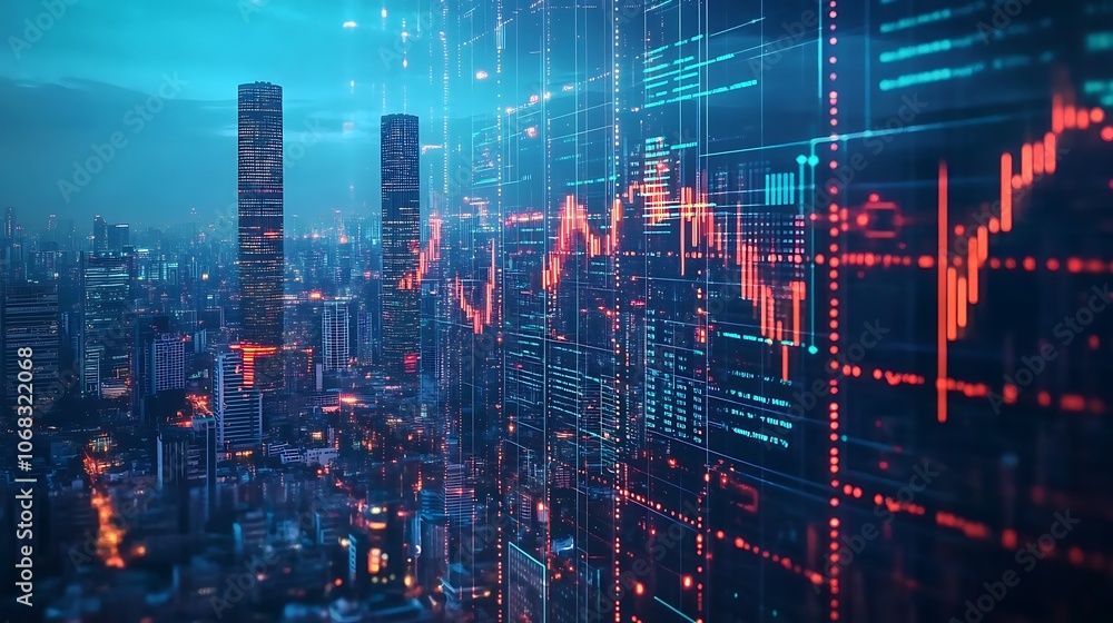 A Futuristic Cityscape with Digital Overlay and Data Visualizations A Futuristic Cityscape with Digital Overlay and Data Visualizations
