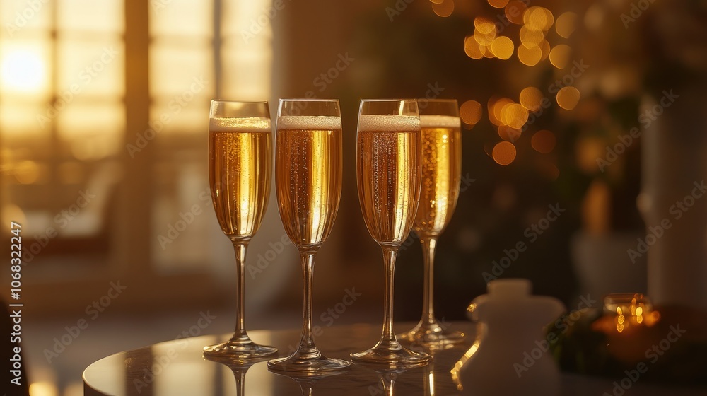 Toasting Glasses with Sparkling Drink at Sunset Toasting Glasses with Sparkling Drink at Sunset