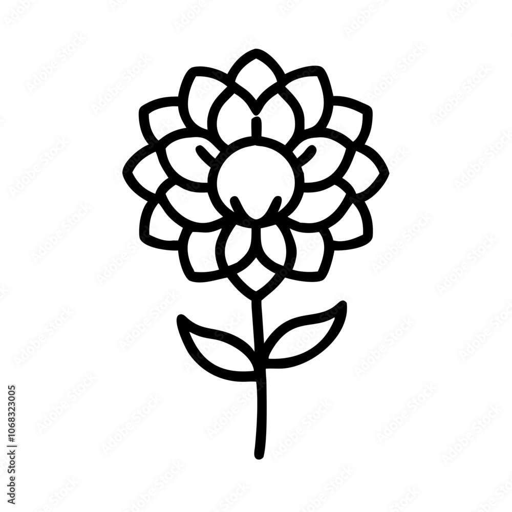 dahlia flower vector icon, vector flower illustration, flower icon - simple vector illustration of a dahlia flower, ideal for floral designs, botanical art, and nature-themed projects.. dahlia flower vector icon, vector flower illustration, flower icon - simple vector illustration of a dahlia flower, ideal for floral designs, botanical art, and nature-themed projects..
