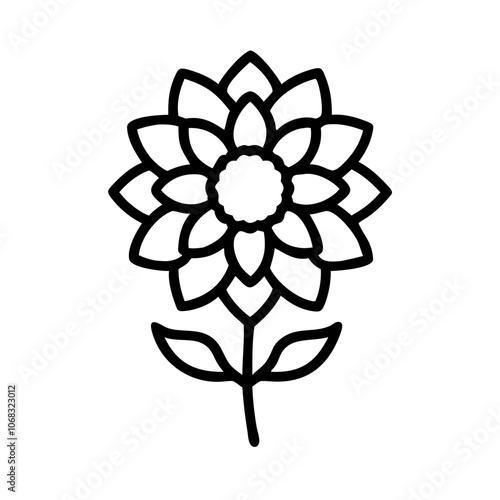Simple black outline flower vector icon with multiple petals and a central disc, perfect for nature, spring, or decorative design elements and illustrations