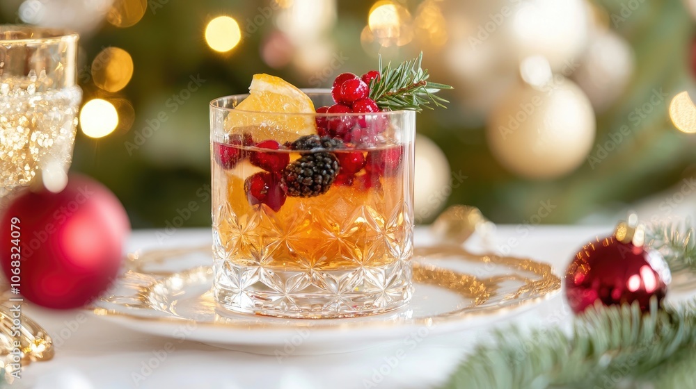 Festive Cocktail with Berries and Citrus Garnish Festive Cocktail with Berries and Citrus Garnish