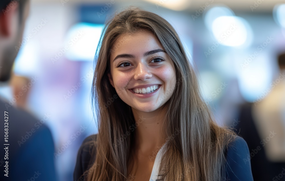 A businesswoman in a suit, exuding confidence and professionalism, engages in an exciting conversation at a trade fair, perfect for highlighting dynamic networking and leadership. A businesswoman in a suit, exuding confidence and professionalism, engages in an exciting conversation at a trade fair, perfect for highlighting dynamic networking and leadership.