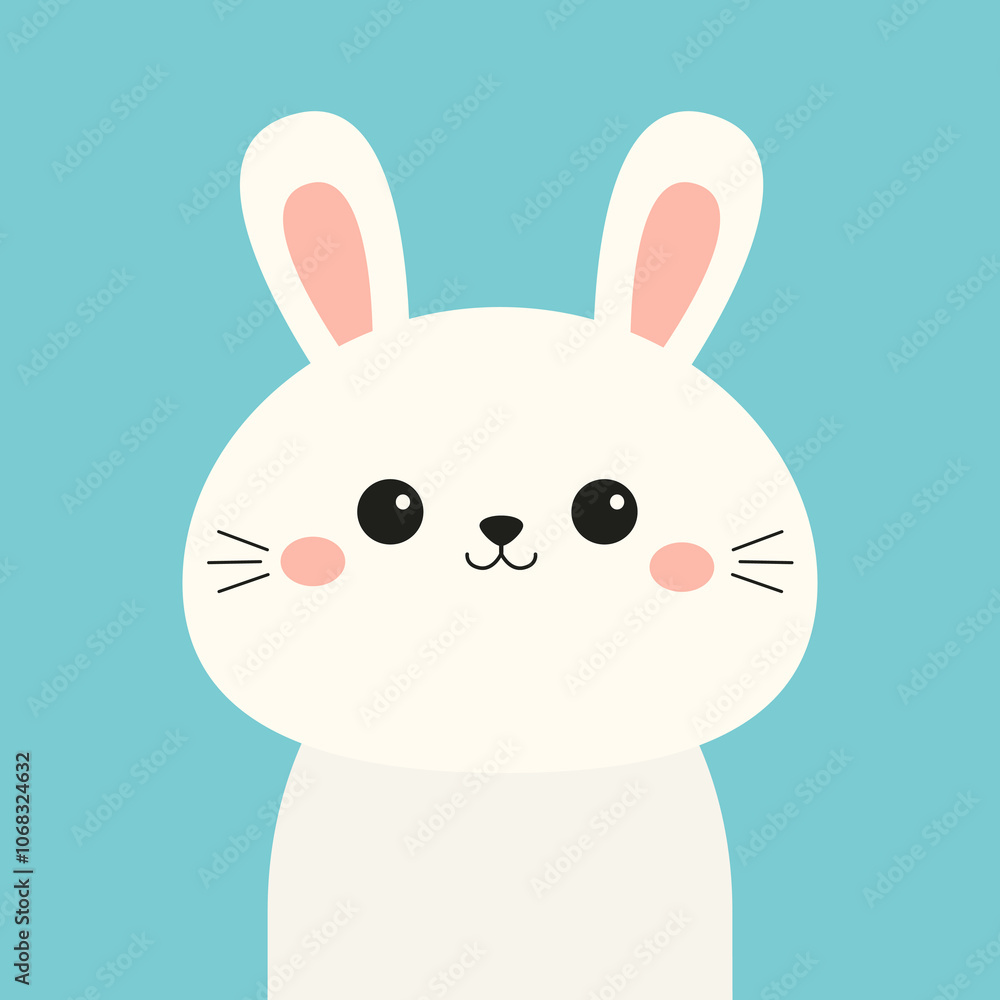 White bunny rabbit hare silhouette icon. Funny smiling face head. Pink cheeks. Kawaii cute cartoon baby character. Happy Easter. Valentines Day. Greeting card. Green background. Flat design. Vector White bunny rabbit hare silhouette icon. Funny smiling face head. Pink cheeks. Kawaii cute cartoon baby character. Happy Easter. Valentines Day. Greeting card. Green background. Flat design. Vector