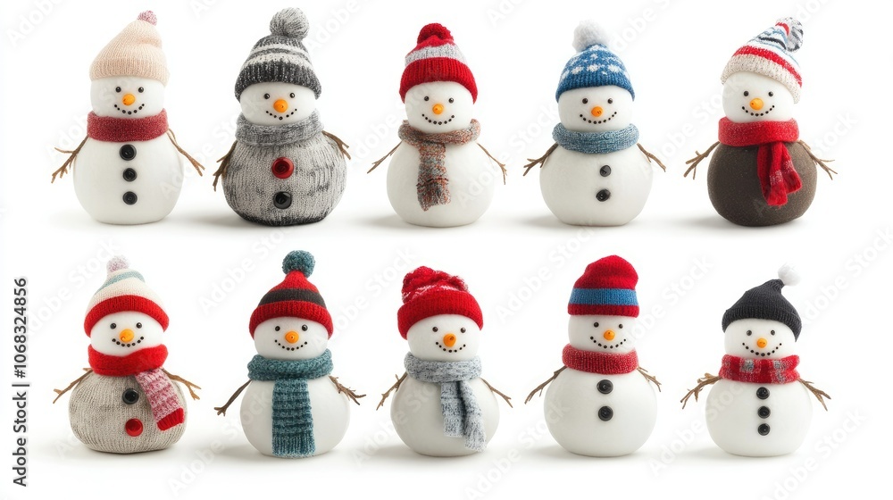 Cute Snowmen in Colorful Hats and Scarves Cute Snowmen in Colorful Hats and Scarves
