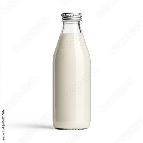 Fresh Milk in Vintage Glass Bottle on White Background