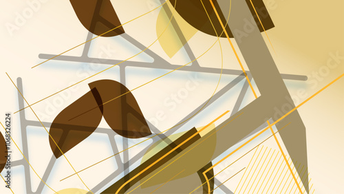 Modern Abstract Design with Curves and Lines in Gold and White