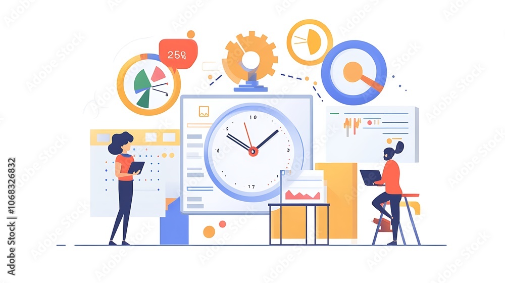 Two People Working with Data Analytics and Time Management Two People Working with Data Analytics and Time Management