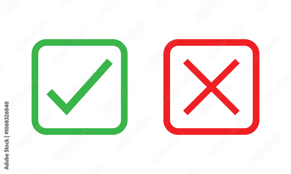 Tick, cross icon button set. Yes or no symbol, approved or rejected icon for user interface. Yes or No checkmark. Tick, cross icon button set. Yes or no symbol, approved or rejected icon for user interface. Yes or No checkmark.