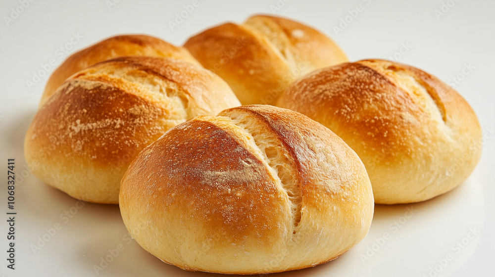 Golden brown bread rolls with crispy crust and soft texture, freshly baked artisan bread in closeup view Golden brown bread rolls with crispy crust and soft texture, freshly baked artisan bread in closeup view