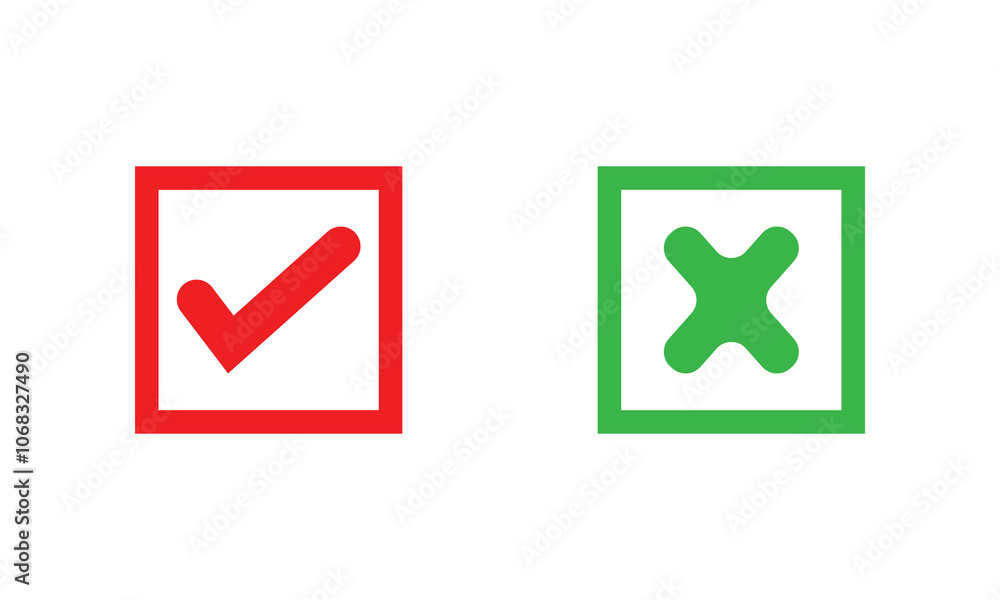 Check box tick mark icon set button correct right wrong buttons or yes or no checkmark red cross green tick vector illustration. Check box tick mark icon set button correct right wrong buttons or yes or no checkmark red cross green tick vector illustration.