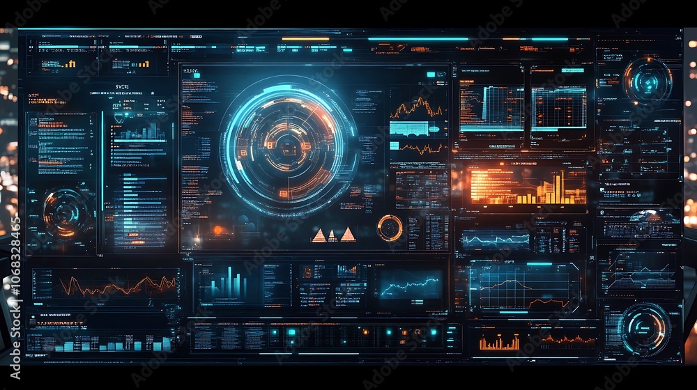 Fototapeta premium Futuristic Digital Interface with Data Visualizations and Graphical Representations