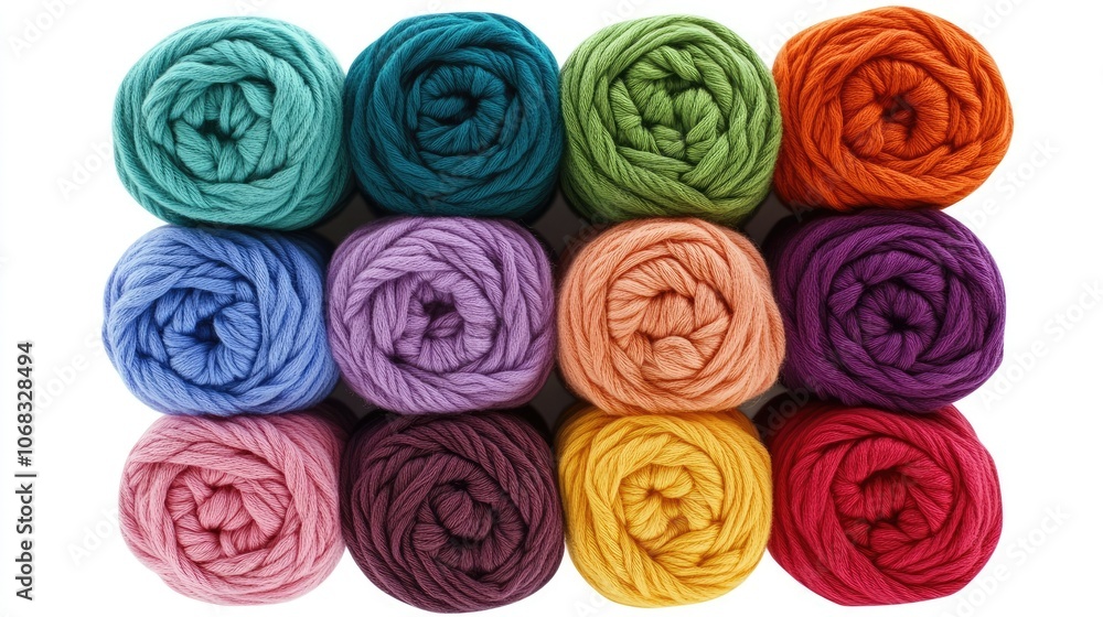 Colorful Yarn Rolls in Various Shades and Textures Colorful Yarn Rolls in Various Shades and Textures