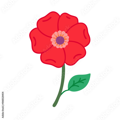 poppy flower vector icon, vector flower illustration, flower icon - simple vector illustration of a poppy flower, ideal for floral designs, botanical art, and nature-themed projects..