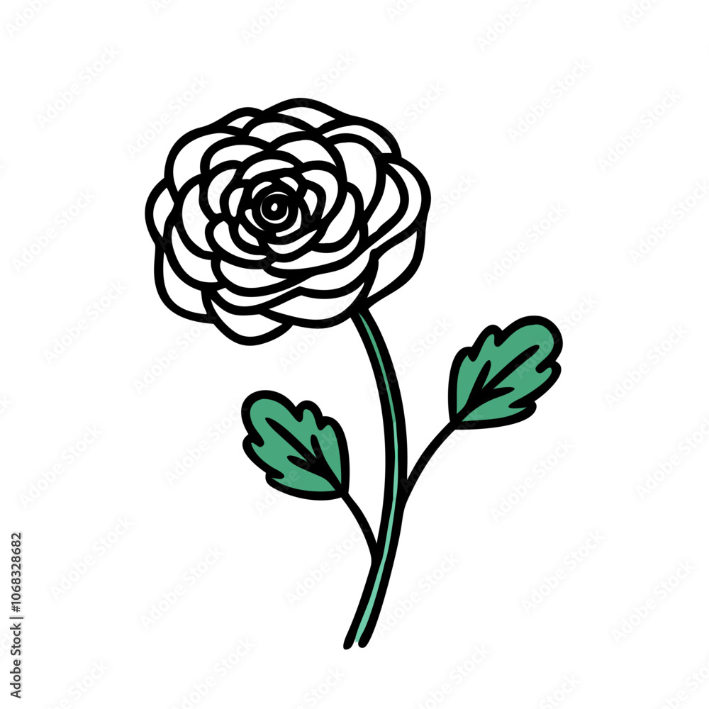 ranunculus flower vector icon, vector flower illustration, flower icon - simple vector illustration of a ranunculus flower, ideal for floral designs, botanical art, and nature-themed projects.. ranunculus flower vector icon, vector flower illustration, flower icon - simple vector illustration of a ranunculus flower, ideal for floral designs, botanical art, and nature-themed projects..