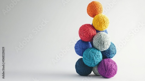 Colorful Yarn Balls Stacked in Creative Arrangement photo