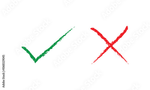 Tick, cross icon button set. Yes or no symbol, approved or rejected icon for user interface.  Yes or No checkmark.