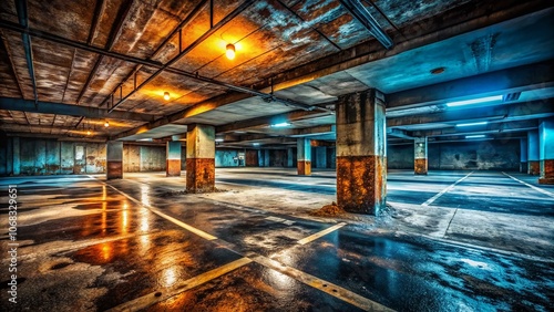 Urban Decay: Captivating Product Photography in an Underground Parking Space Showcasing Texture and Color Contrast with Gritty Concrete and Industrial Elements photo