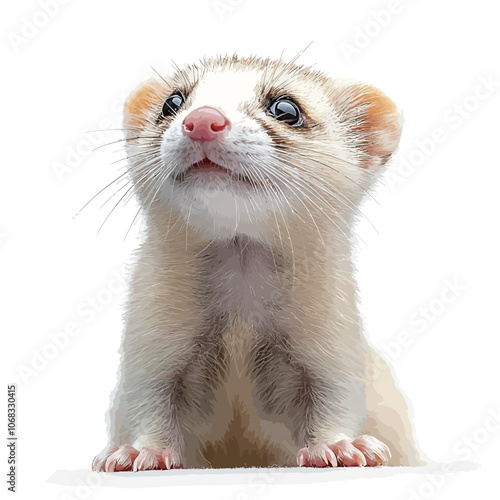 Cute ferret sitting on white background. Isolated image. 