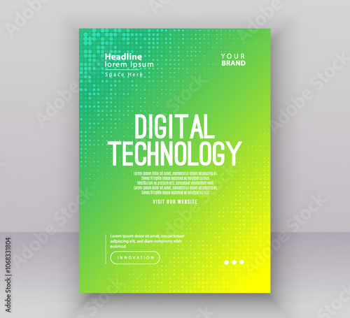 Poster brochure cover banner presentation layout template, Technology digital futuristic internet network connection green blue background, Abstract cyber future tech communication Ai big data science