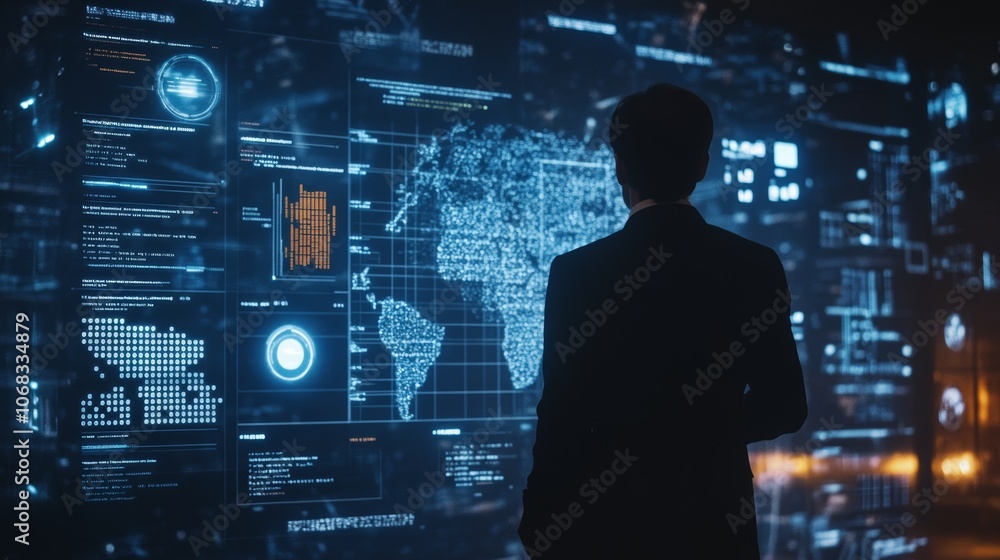 Business official analyzes AI ethics dashboard to assess decision impacts on privacy, bias, and sustainability Business official analyzes AI ethics dashboard to assess decision impacts on privacy, bias, and sustainability