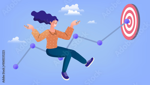 People pointing at giant target. Business opportunity concept. strategy or aiming. business targeting, aiming, focus. Hitting the target. Work problem resolution. Achieving the goal. Vector