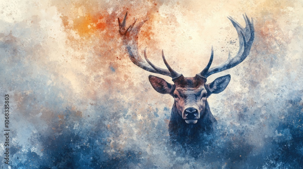 Majestic Deer in Abstract Nature Background Majestic Deer in Abstract Nature Background