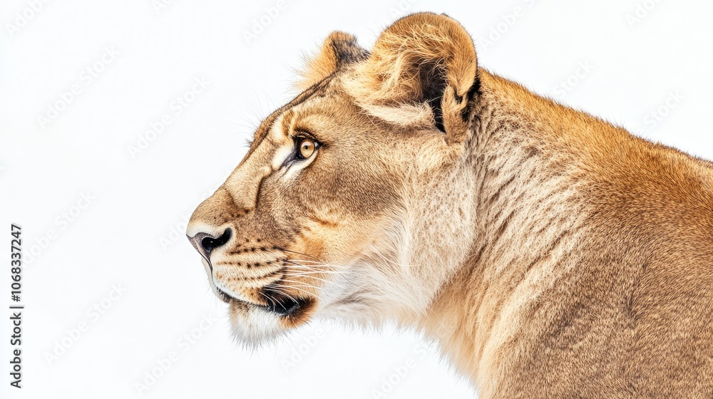 Majestic Lioness Profile on White Background Majestic Lioness Profile on White Background