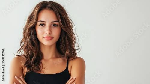 Woman with Wavy Hair and Natural Makeup Portrait