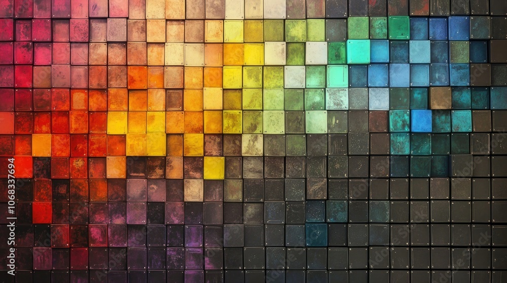 Fototapeta premium Vibrant Color Palette Arrangement of Small Squares