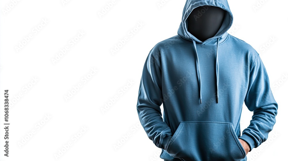 Anonymous Figure in Blue Hoodie on White Background Anonymous Figure in Blue Hoodie on White Background
