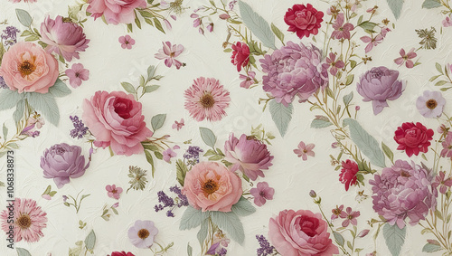 Wallpaper Mural wallpaper with a flower and plant theme with a cream colored background Torontodigital.ca